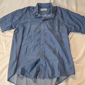 Mens Denim Shirt Medium Blue Rugged Urban Streetwear Y2K Minimalist Aramark Work